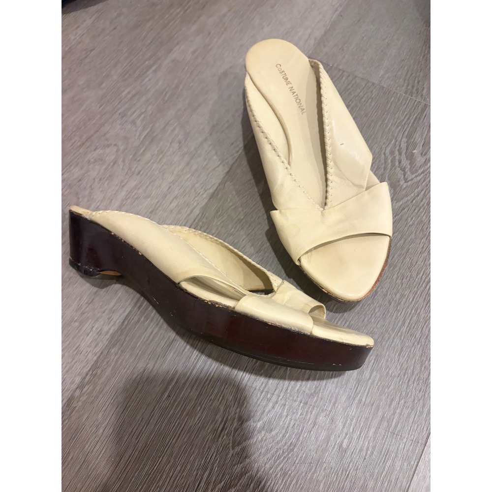 CoSTUME NATIONAL Leather Wedge Sandals Made in Italy Size 36 Platform Mules